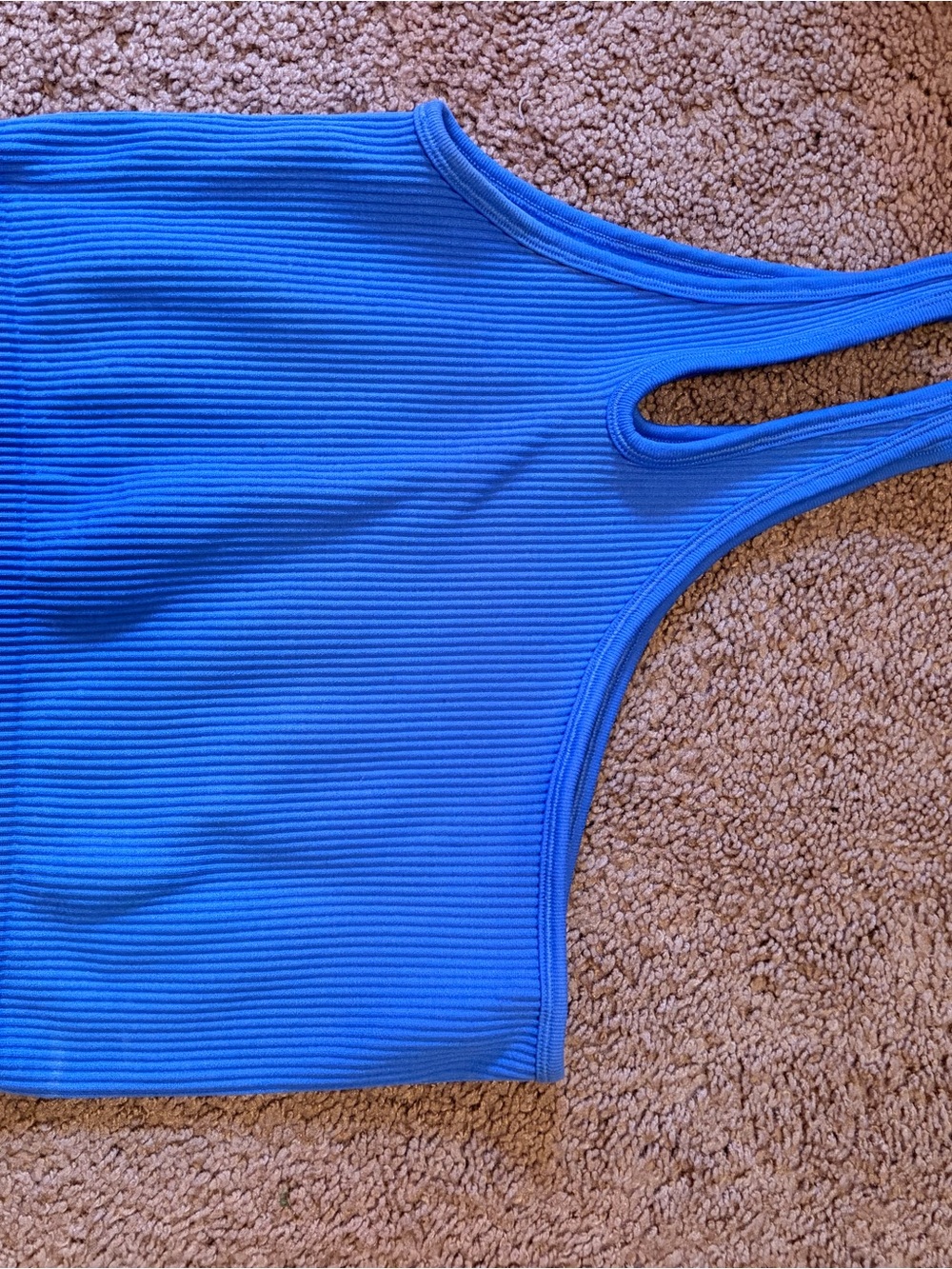 Ribbed One Sided Strap Crop Top in Electric Blue